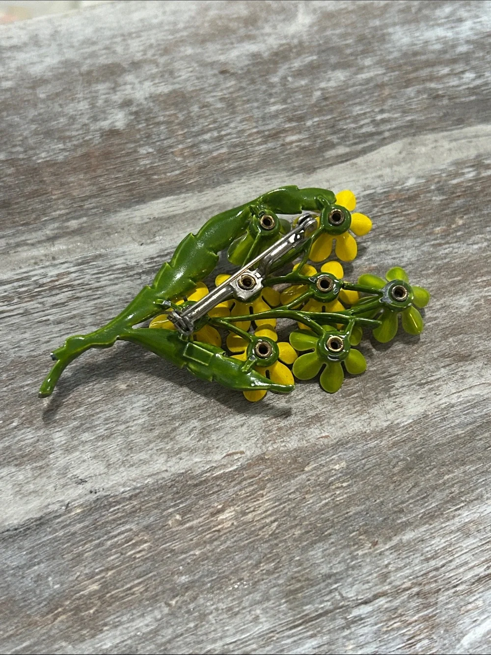 Vintage Yellow & Green Floral Bouquet Brooch